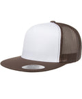 6006W - Yupoong Adult Classic Trucker with White Front Panel Cap | Brown/White/Brown - One Size