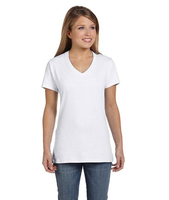 V Neck Tagless Shirts Hanes S04V Women s Short Sleeve Bulk Pricing JonesTshirts