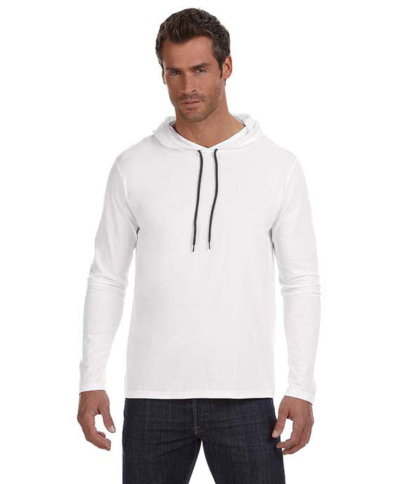 Anvil 987AN Adult Lightweight Long-Sleeve Hooded T-Shirt - White/ Dark Grey - XL